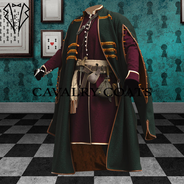 17th century Cossack military coat with green and burgundy uniform design