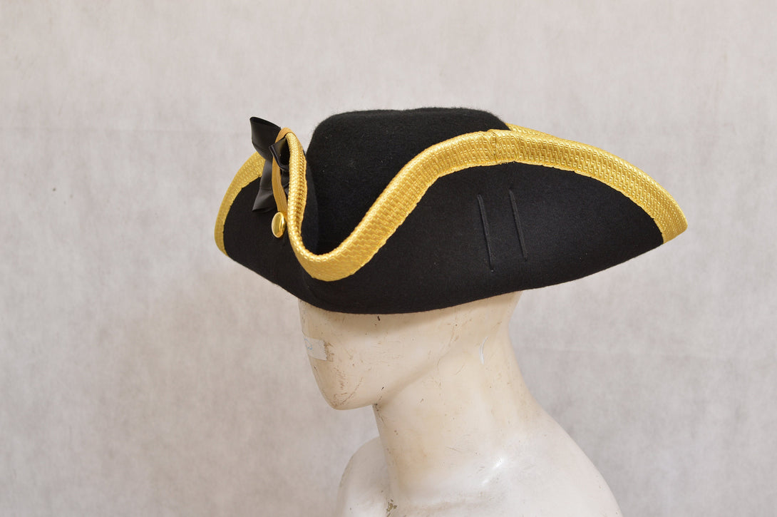 Authentic 18th century officer tricorn hat with gold edging
