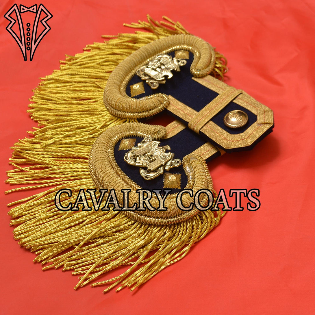 Authentic 18th century navy officer gala epaulettes with gold trim