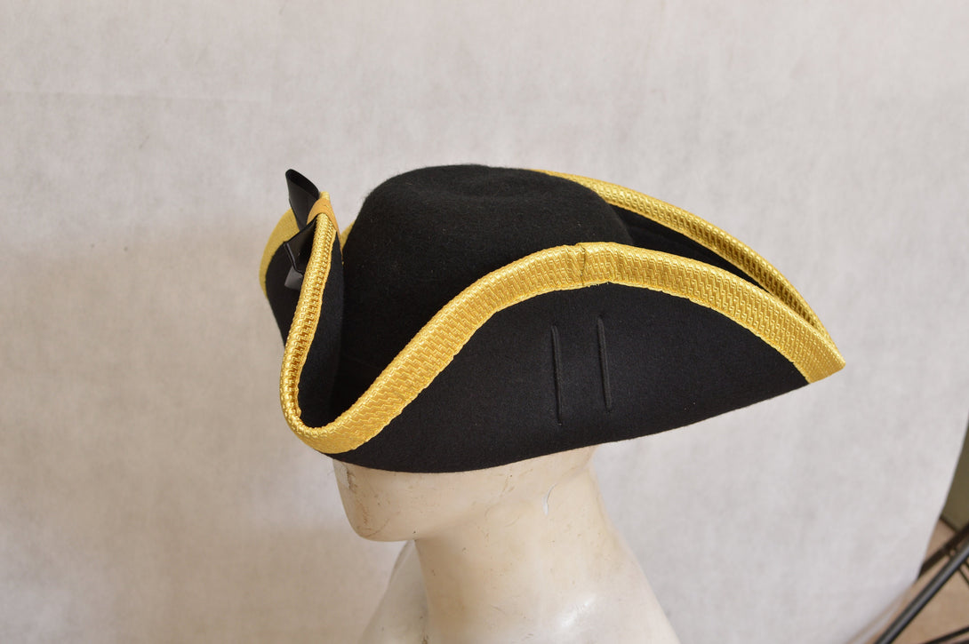 Historical reenactment tricorn hat with elegant gold accents