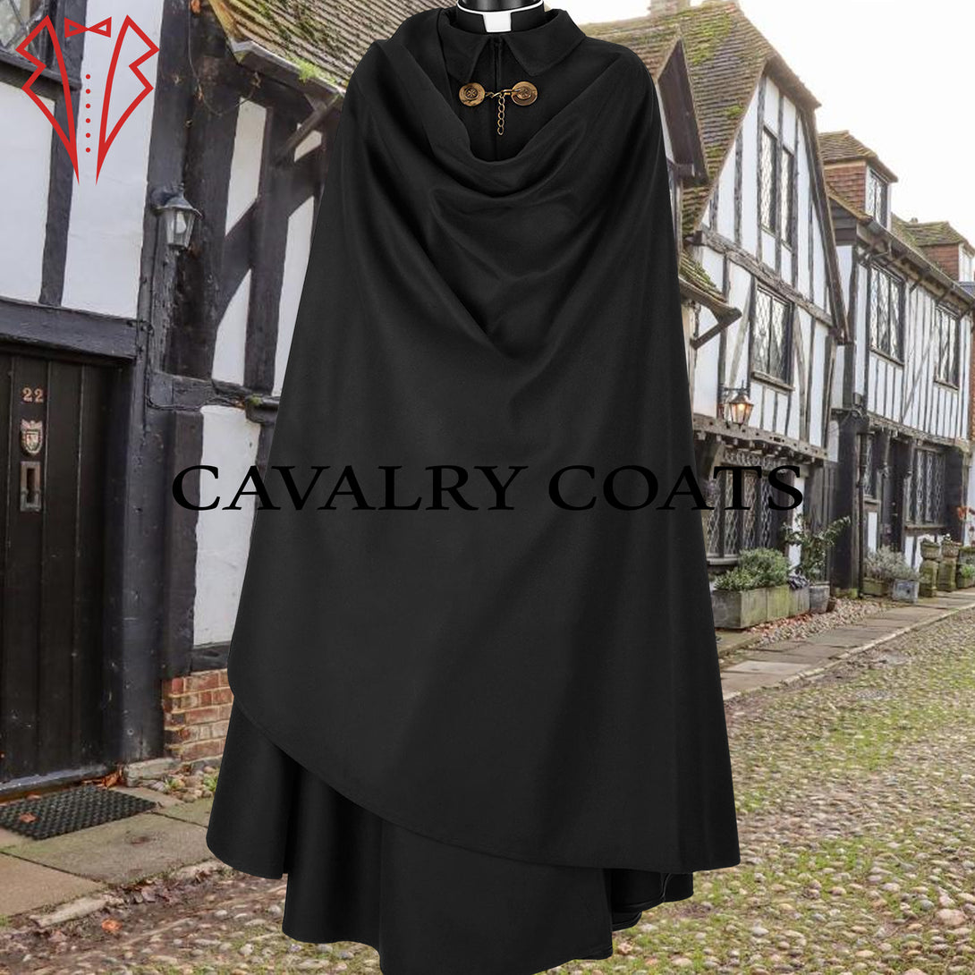 Bishop Attire Long Black Cloak for Church Ceremonies
Traditional Clerical Cloak Ecclesiastical Robe