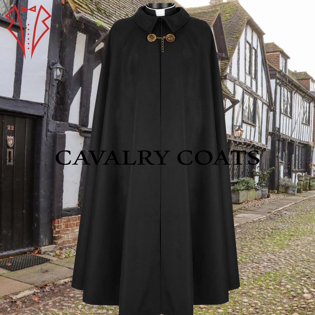 Clerical Clergy Cloak with Collar Black Wool Church Attire
Catholic Bishop Cloak Traditional Clergy Robe Black