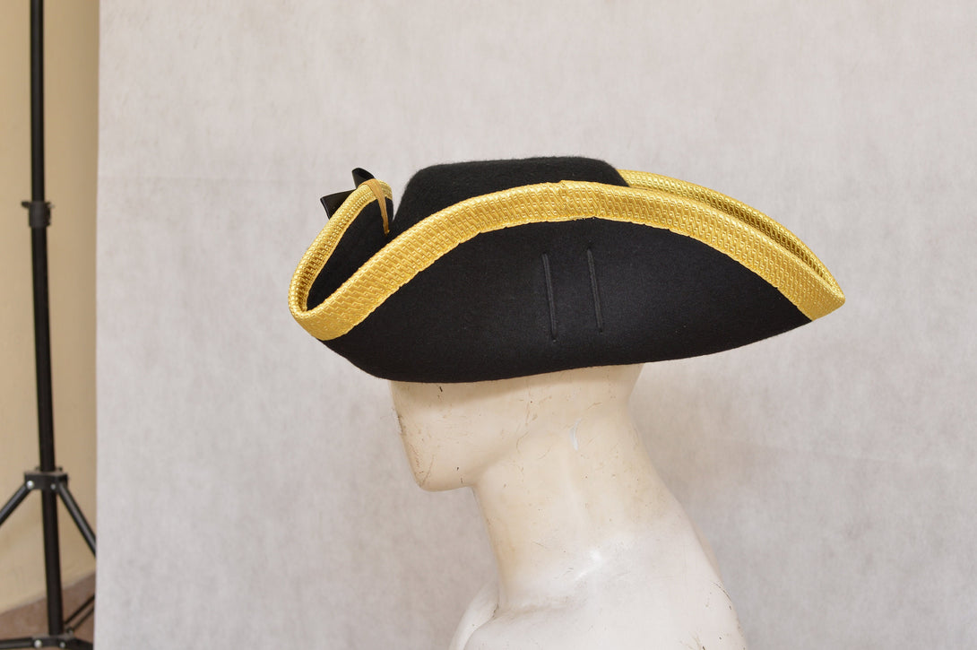 Colonial style tricorn hat with gold braid for uniforms