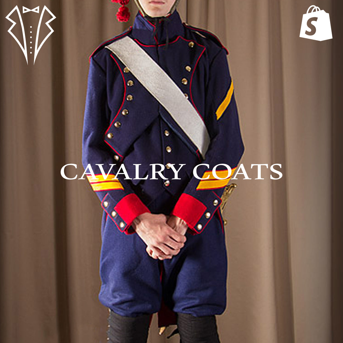 French Line Artillery 1806 Napoleonic War jacket in navy blue with red facings and yellow sleeve stripes.