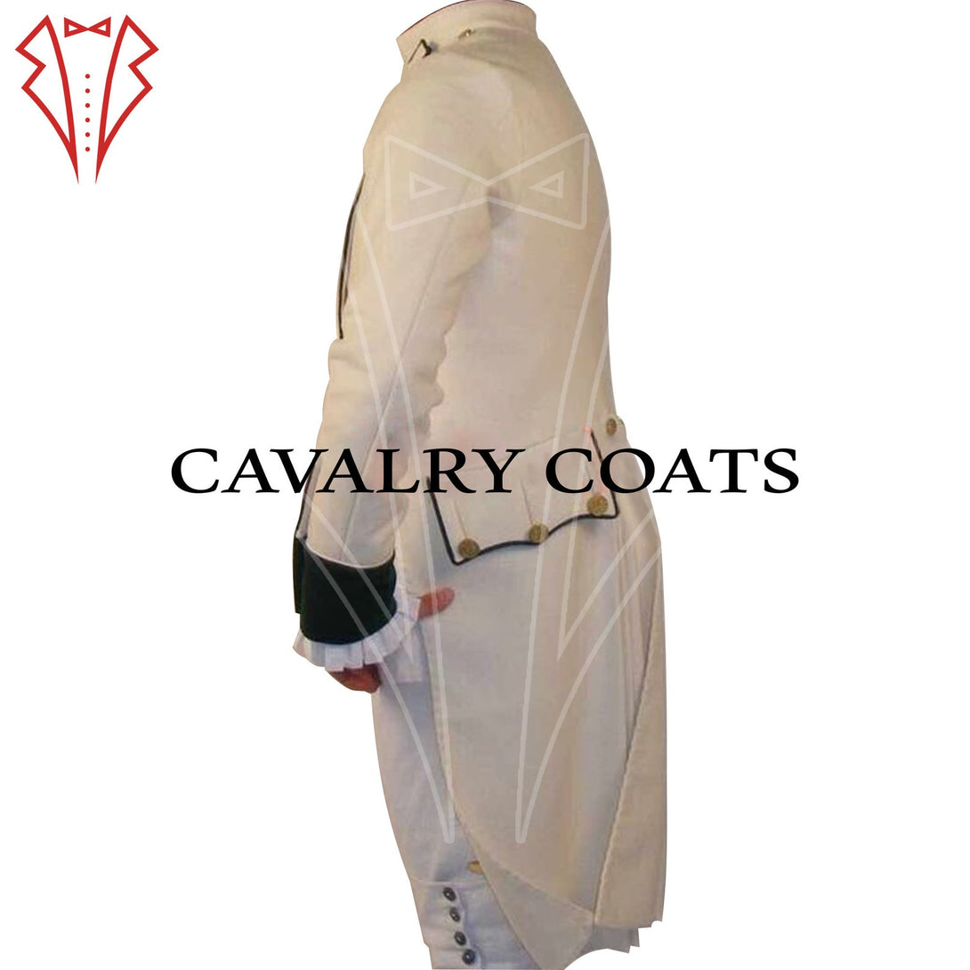 Handmade French Revolutionary period officer jacket featuring cream wool fabric and tailored fit