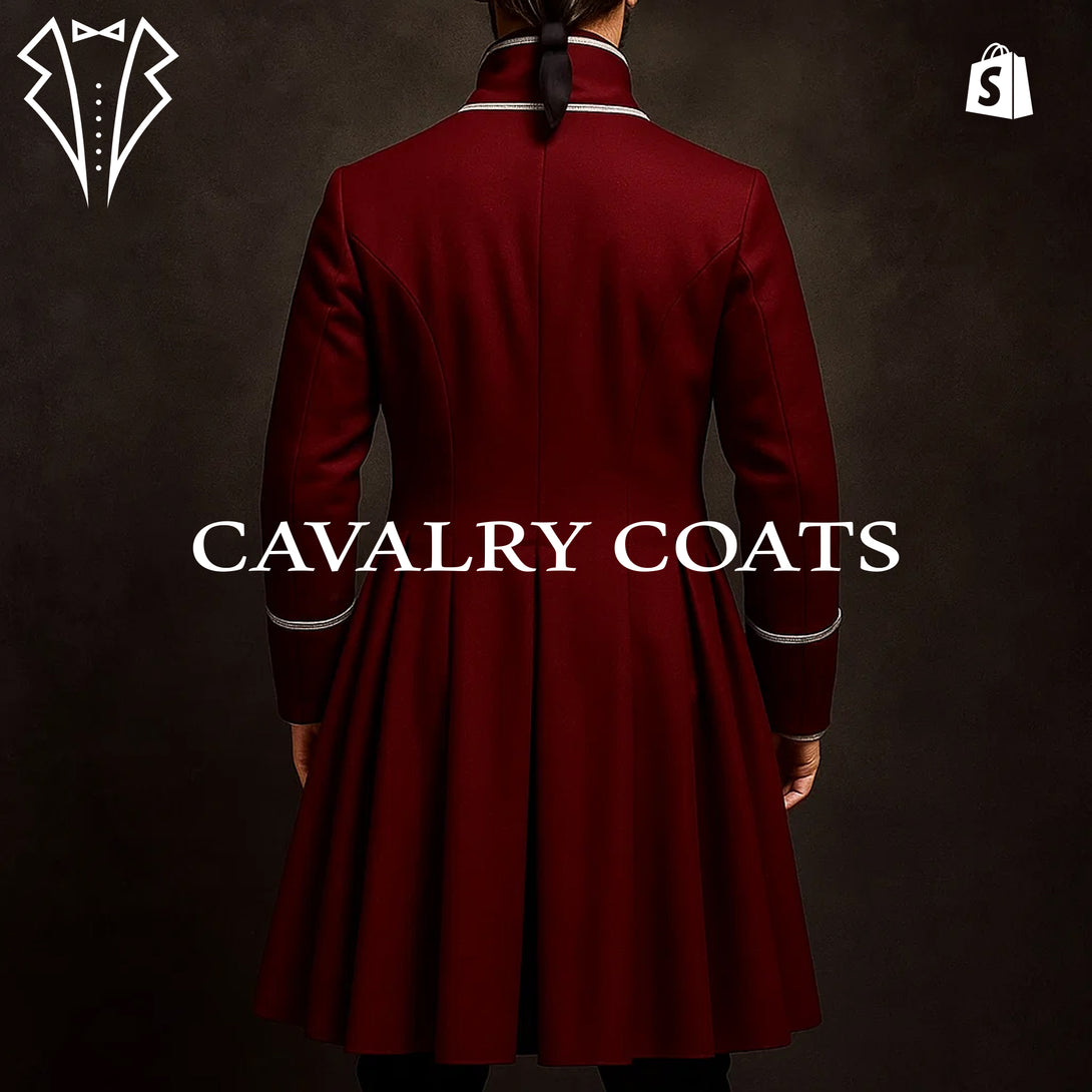 Historical maroon frock coat inspired by 18th century pirates