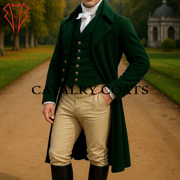 19th Century Green Wool Frock Coat inspired by Regency fashion