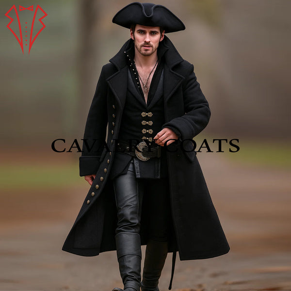 Black Wool Pirate Coat – Gothic Vampire Cosplay Victorian Frock Coat for Men
Handcrafted Black Pirate Coat in Wool – Gothic Victorian Vampire Style Costume
Men’s Victorian Gothic Pirate Coat – Black Wool Steampunk Cosplay Jacket