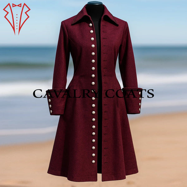 Lady Pirate Captain Coat in maroon wool Victorian steampunk style