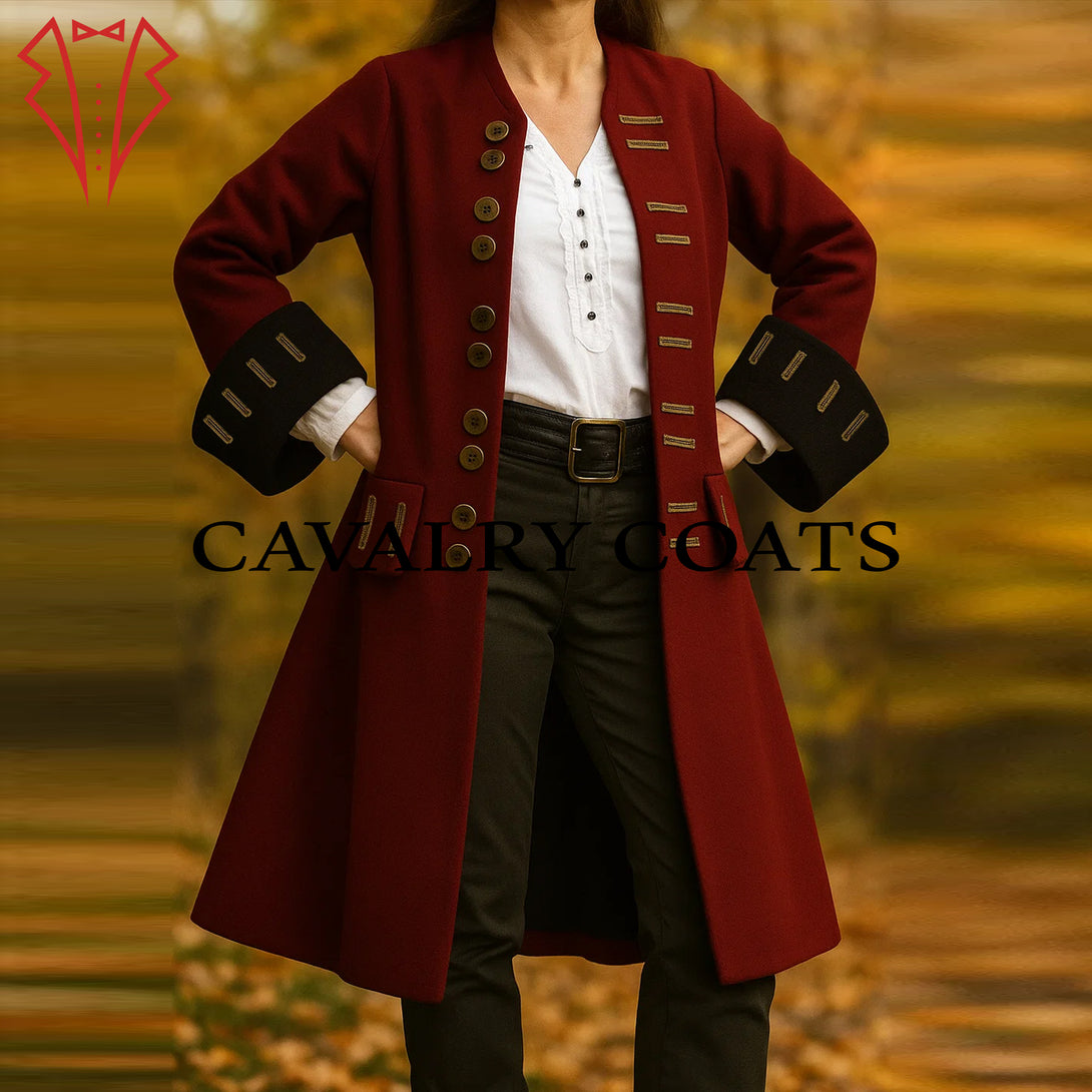 Ladies Victorian Pirate Costume  For Steampunk Maroon Frock Coat