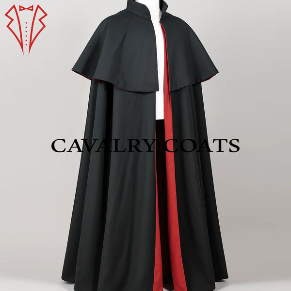 Steampunk Victorian Cape with brass buttons and high collar design