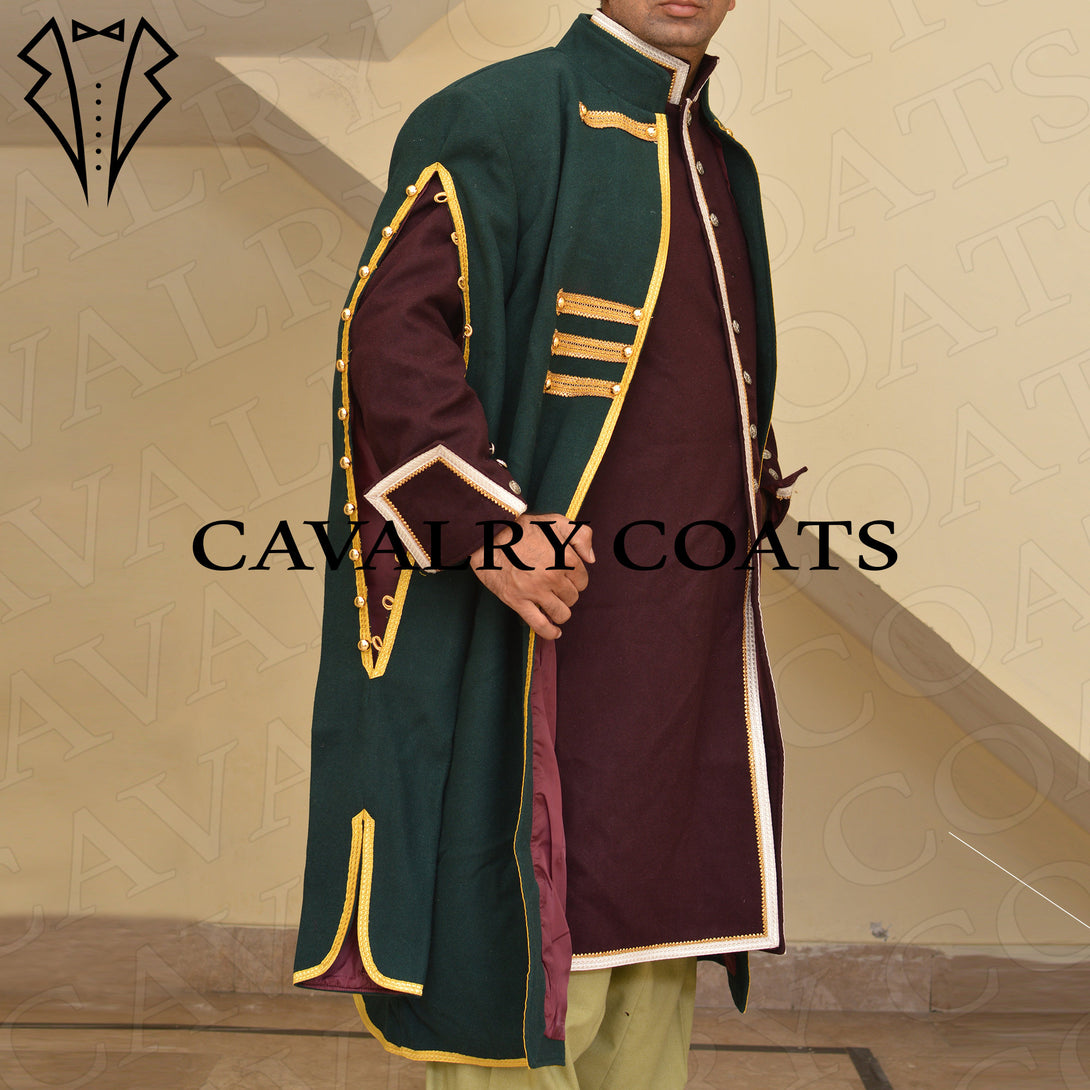 Eastern European military outfit with gold embroidery and long cloak