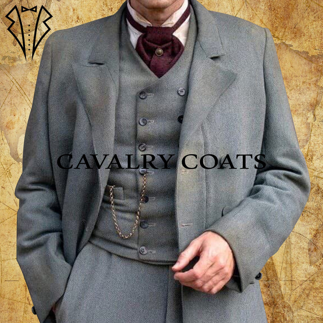 Men’s grey wool frock coat replica for historical reenactments