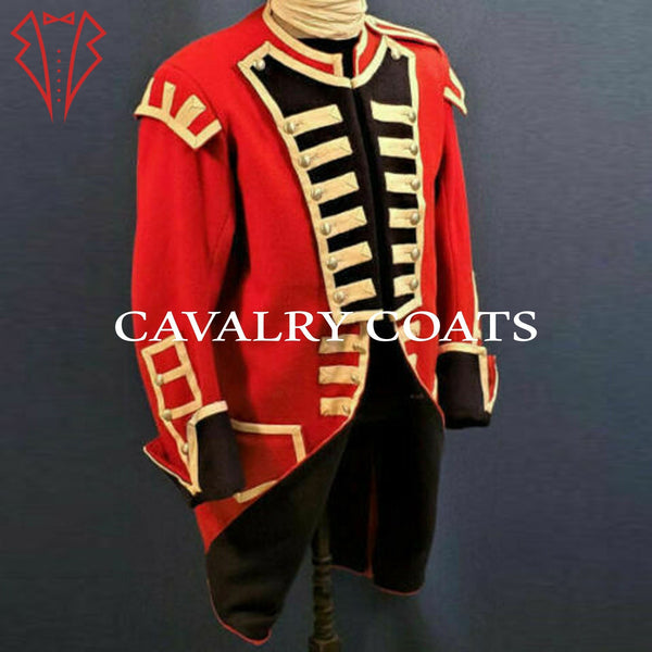 Men's Red Wool British 60th Royal American Jacket, Hussar Tailcoat