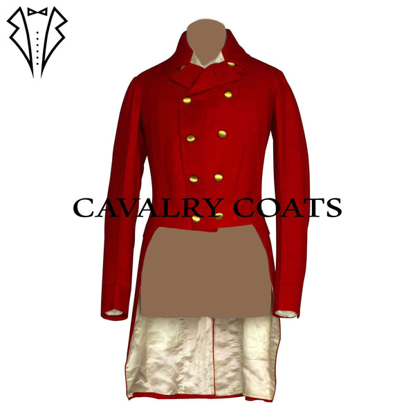 Men's Red Wool Double-Breasted Victorian Tailcoat, Regency Style