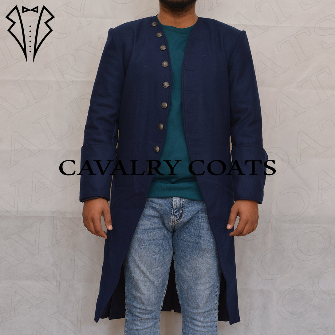 Historical Georgian frock coat in black wool for reenactments