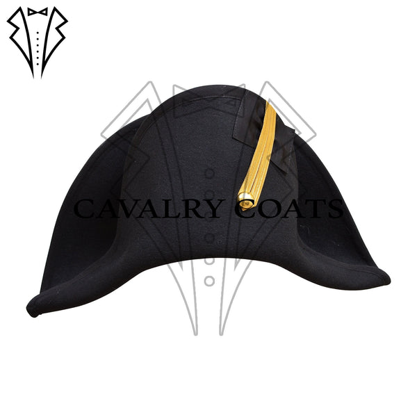 Men's Black Wool 18th Century Bicorn Officer Hat