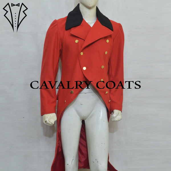 Men's Red Wool Hunting Tailcoat, Regency Style 1830-45