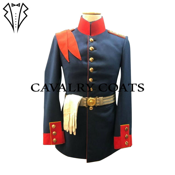Prussian field artillery uniform replica in navy wool with brass buttons