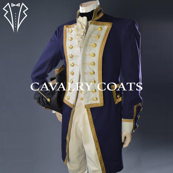 18th century Royal Naval officer uniform replica in navy wool with gold trim